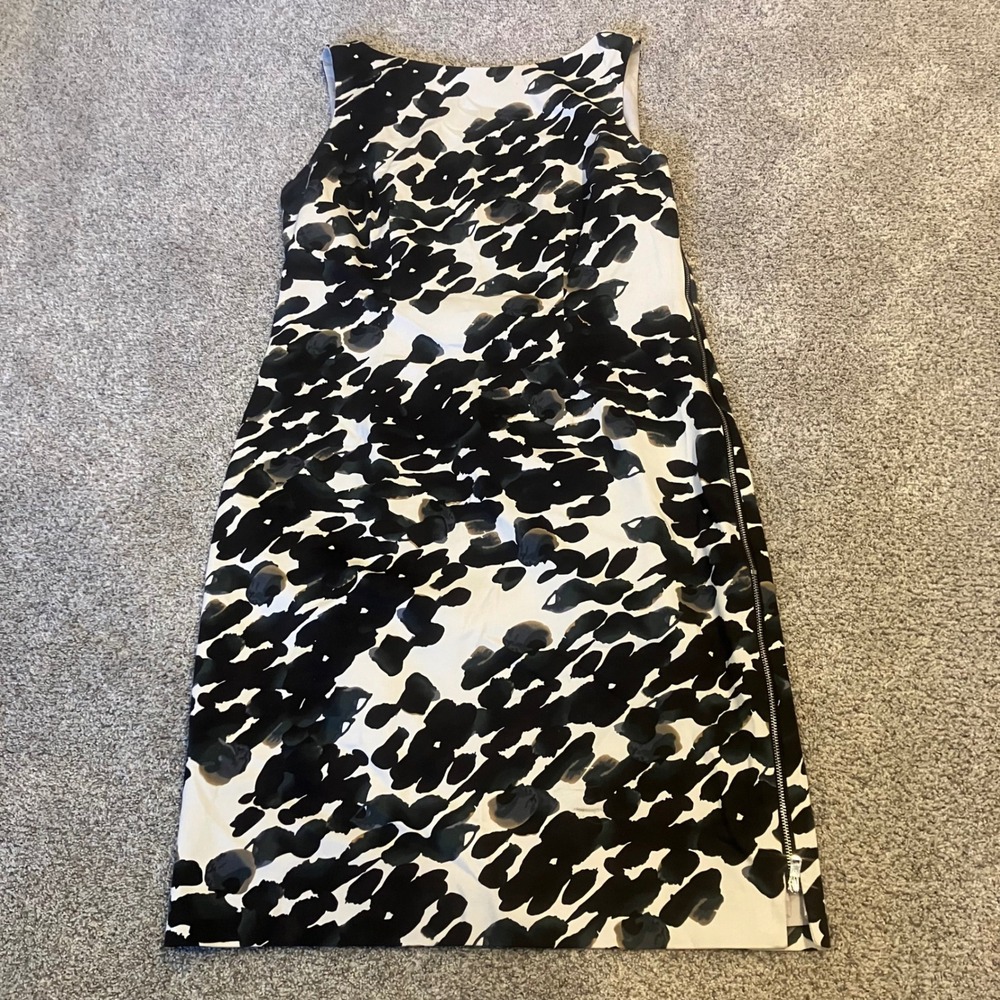 Ann Taylor Black White Abstract Floral Sheath Dress Side Full Zipper Size 6 Mod